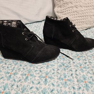 Toms Black Wedge Ankle Boots